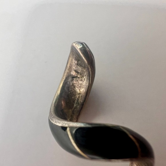 Vintage Sterling Silver Black Enamel Spiral Drop Earrings Modernist Mexico JA - Picture 11 of 12